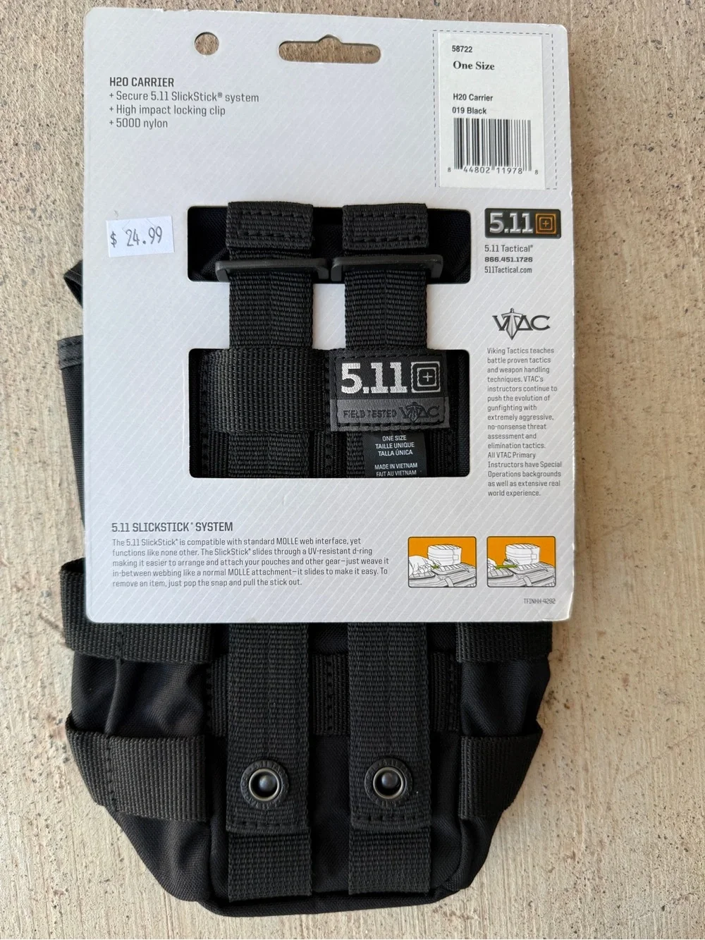 5.11 Tactical VTAC H2O Carrier MOLLE Water Bottle Pouch Black NWT - Picture 3 of 4